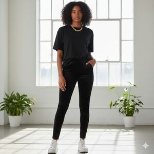 EUC Blue Desire Black Velour Leggings with Pockets Size Medium Soft Stretch!